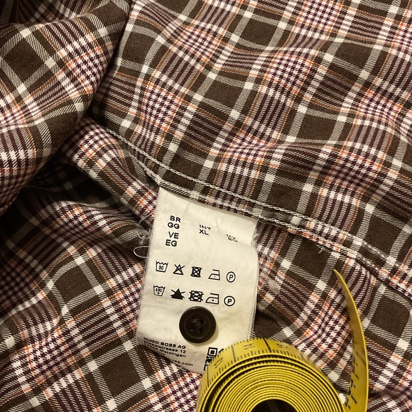 Hugo Boss Men’s Slim Fit Plaid Button Up Shirt Brown Long Sleeve - Picture 10 of 11